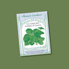 Front of a seed packet for Classic Italian sweet basil showing a vibrant illustration of mature basil plants with large, deep green leaves on a sage green background. 