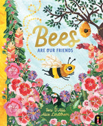 Book cover showing friendly bees pollinating flowers
