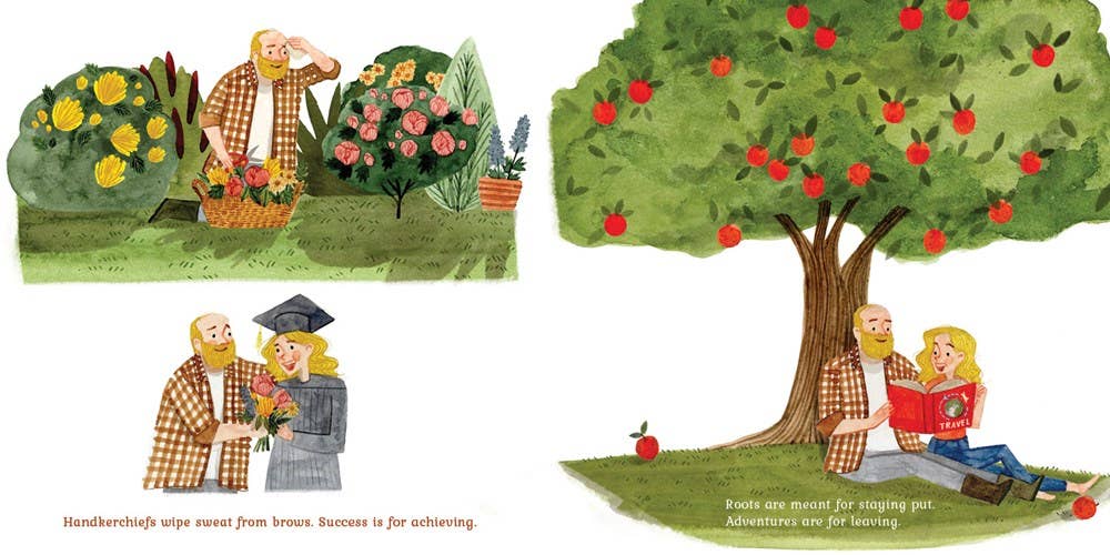 Book content showing a child and grandfather gardening together