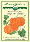 Seed packet for Large, flattened red-orange pumpkin in the garden