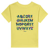 Little Gardeners Yellow ABC Toddler T-Shirt featuring a colorful garden-themed ABC illustration on a soft cotton tee."