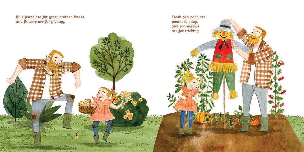 Book content showing a child and grandfather gardening together