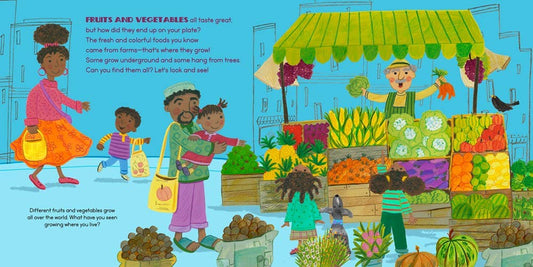 Colorful book cover showing various fruits and vegetables growing