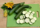 Zucchini sliced on a cutting board