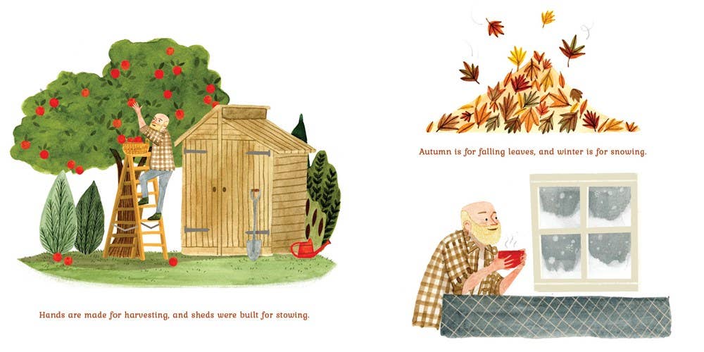 Book content showing a child and grandfather gardening together