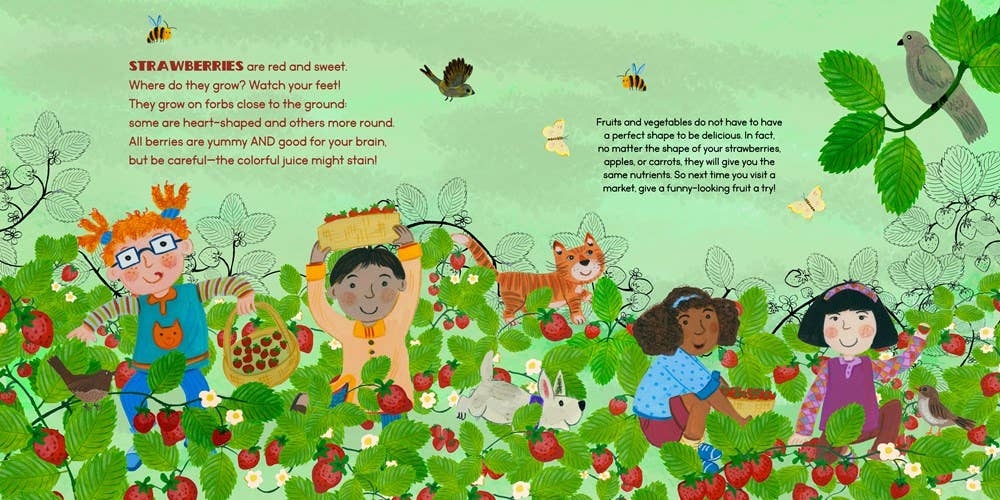 Colorful book cover showing various fruits and vegetables growing