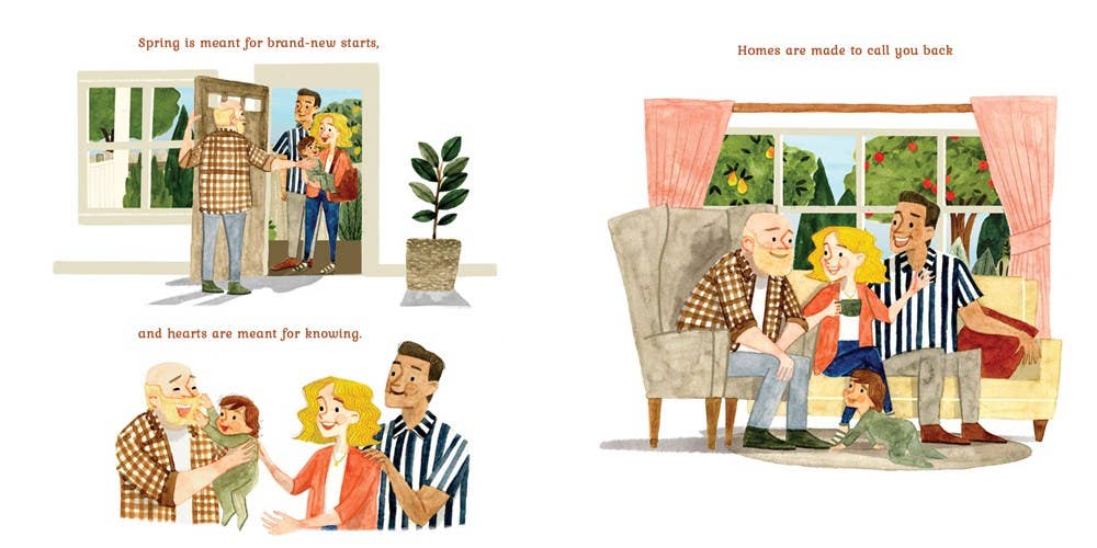 Book content showing a child and grandfather gardening together