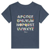 Little Gardeners Heather Grey ABC Toddler T-Shirt featuring a colorful garden-themed ABC illustration on a soft cotton tee.