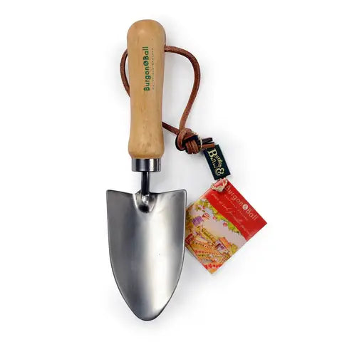 Ergonomic Stainless Steel Garden Trowel with Rubberwood Handle with white background
